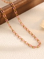 Golden stainless steel necklace with oval links featuring pink enamel drip details - Pink