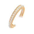Minimalistische gouden draad gewikkelde armband met groene kralen en parels - Goud Handgemaakt Met Draad Omwikkeld Natuursteen Parel (TS0421)