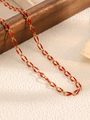 Modern gold-plated stainless steel chain necklace with bold red enamel oval links - Red