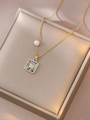 Detail of gold butterfly pendant with iridescent shell inlay and single side pearl - Butterfly Shell Necklace (X3684)