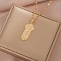 Gold Ru Yi lock necklace with crystals and Chinese character engraving for women - Gold Ruyi Lock-Safety and Good Fortune