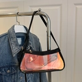 Holographic PVC underarm bag with black leather trim and rainbow shiny finish - Black