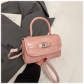 Minimalist light pink square handbag with silver buckle and detachable shoulder strap - Pink