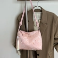 Pink lace shoulder bag with 3D butterfly embroidery and elegant tassel detail - With Charm / Pink