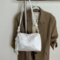 Elegant white lace shoulder bag featuring 3D butterfly embroidery and tassel charm - With Charm / White