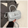 Light blue patent leather mini crossbody bag with top handle and buckle closure detail - Blue