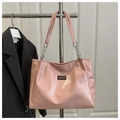 Pink patent leather tote bag detail with glossy pleated texture and chain handle - No Pendant / Pink