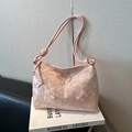 Pink shoulder bag with lace texture and 3D butterfly appliques in sweet style - No Pendant / Pink