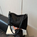Black retro tote bag with butterfly embroidery and decorative knotted shoulder straps - No Pendant / Black