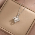 Elegant rotating flower clover necklace with cat eye stone and cubic zirconia in a gift box - Silver Rotating Flower Necklace (X3751)