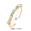 Handmade gold wire open bangle with green aventurine, white pearls, and floral detail - Dongling Jade Wire Wrapped Style (TS0454)