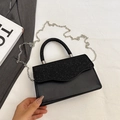 Piccola borsa quadrata nera chic con patta glitterata e tracolla a catena argento - Nero