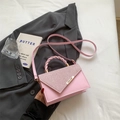 Chic pink leather handbag with sequin拼接 detailing and twist handle for women - Pink