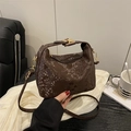 Borsa a mezzaluna marrone con stampa serpente e tracolla rimovibile in oro - Marrone