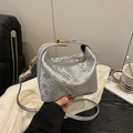 Silver snakeskin embossed mini pillow handbag with metallic finish and gold hardware - Silver