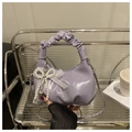 Lavender pleated dumpling bag with pearl lace bow and metallic chain strap - Purple (With Pearl Bow Pendant)