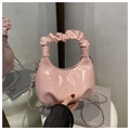 Pink pleated cloud bag with glossy finish and silver chain strap in a fashion style - Pink