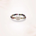 Handmade beaded ring with large freshwater pearl and colorful natural stones - Freshwater Pearl (J0393)