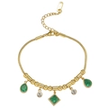 Detail of adjustable gold snake chain bracelet featuring emerald green zircon drops - Emerald Green Bracelet (TT0170)