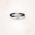 Detailed view of beaded ring featuring shell moon, pearl, and black spinel beads - Star Moon Freshwater Pearl Style