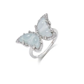Minimalist vintage silver butterfly open ring with light blue stone and zircon accents - Light Green Butterfly Style (J0402)
