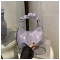 Lavender shiny pleated shoulder bag with scrunchie handle and metallic chain strap - Purple