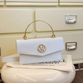 Weiße Handtasche mit Webstruktur, goldenem M-Logo und rundem Metallgriff für Damen - Weiß