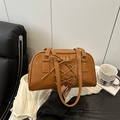 Borsa tote marrone vintage in ecopelle con fiocco decorativo e manici sottili - Marrone