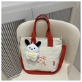 Détail du sac cabas en toile beige avec imprimé ours rouge mignon et charm en peluche - Sans pendentif / Rouge