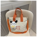 Détail du sac cabas en toile avec anses orange et imprimé ours dessin animé mignon - Sans pendentif / Orange