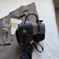 Borsa a mano bicolore nero e grigio con trama intrecciata e fibbia dorata chic - Nero Grande