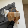Piccola borsa a tracolla elegante beige e caramello con finitura in trama intrecciata - Bianco/Cachi Grande