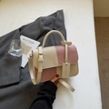 Borsa a mano bicolore rosa e beige con trama intrecciata e tracolla rimovibile - Bianco/Rosa Grande