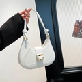 Borsa baguette in pelle bianca moderna con fibbia a D dorata e manico con nodo chic - Bianco