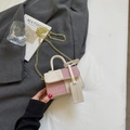 Mini color-block pink and cream crossbody bag with gold chain and fashion tag - White/Pink Small