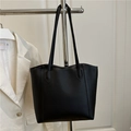 Bolso tote negro minimalista en cuero PU de gran capacidad con elegantes correas de hombro - Negro