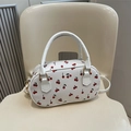 Mini borsa bowling bianca con stampa ciliegie e tracolla regolabile - Bianco