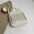Beige multifunctionele nylon rugzak met transparant gaasvak in een minimalistische stijl - Broken Wit