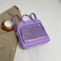 Versatile purple nylon student backpack with a transparent front pocket for daily use - Purple