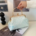 Pochette à paillettes vert menthe avec poignée en métal doré et chaîne vintage - Vert