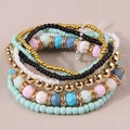 Bohemian multi-layer seed bead bracelet set with colorful acrylic stones and gold accents - Light Green