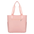 Chic pink nylon tote bag with front zipper pocket and reinforced webbing handles - Pink