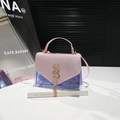 Transparente PVC Umhängetasche in Pink und Lila mit Pailletten und goldener SS-Logo - Rosa