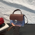 Blue transparent PVC crossbody bag with brown striped flap and silver turn-lock clasp - Coffee (7200)