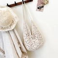 Chic cream hollow knit tote bag with bohemian diamond pattern for beach or daily use - Standard Edition / Off White