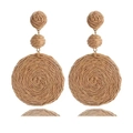 Bohemian style triple-tiered woven straw drop earrings in natural tan color finish - Coffee
