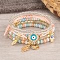 6pcs multilayer beaded bracelet set with Hamsa Hand and Evil Eye charms in gold finish - 6-Piece Set / Colorful