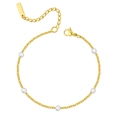 Pulsera minimalista de acero inoxidable dorado con cinco perlas blancas y cierre de langosta - Dorado