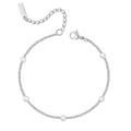 Elegante pulsera de cadena de acero inoxidable con cinco perlas blancas y cierre ajustable - Color Acero