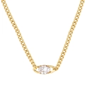 Gold-plated stainless steel Cuban link necklace with an oval cubic zirconia centerpiece - Oval Shape Clear Zirconia (N2060-GO-W)